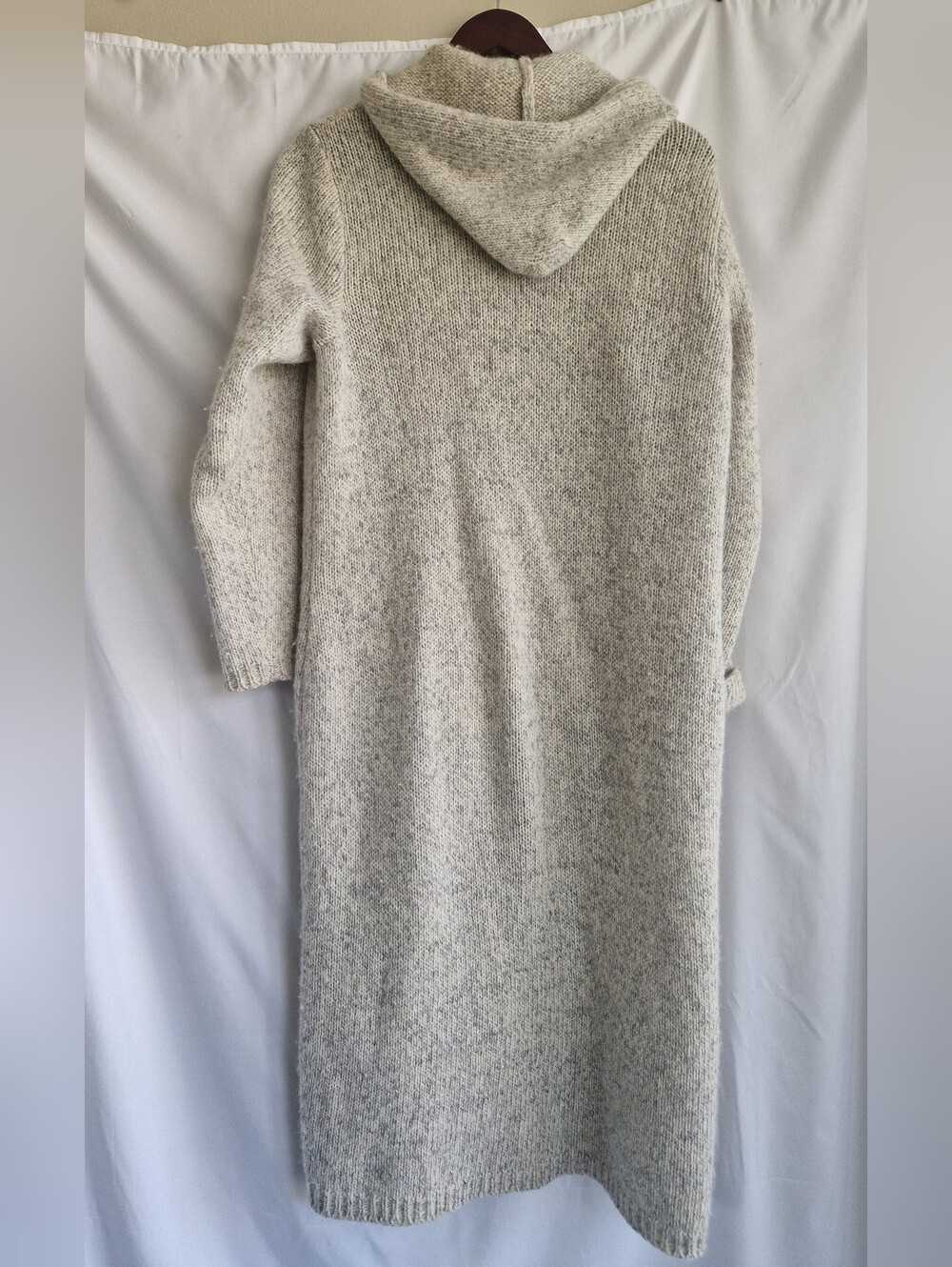 Long Hooded Cream Knit Button-Front Women’s Sweater Coat - Picture 4 of 7